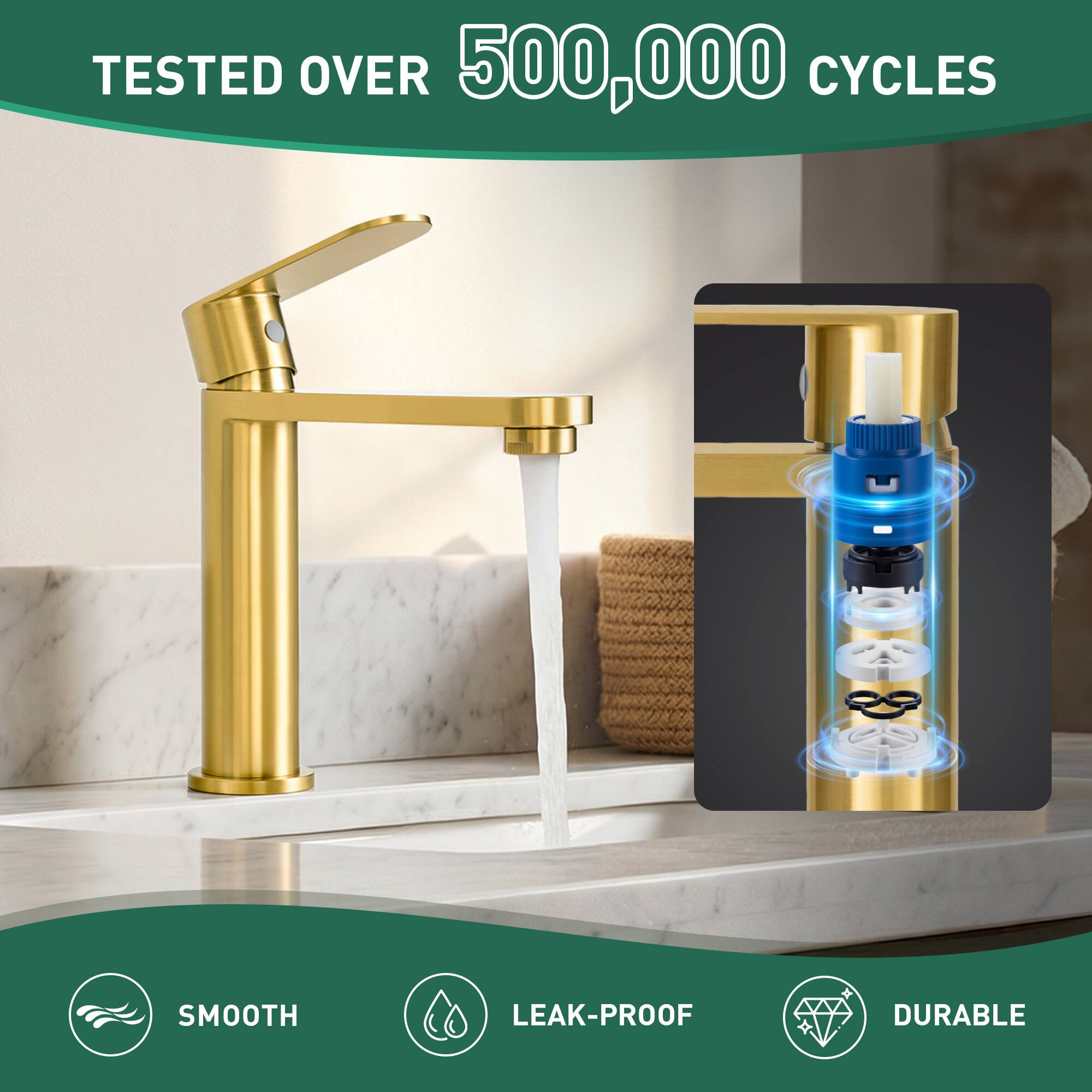 TESTED OVER 500,000 CYCLES

SMOOTH  
LEAK-PROOF  
DURABLE