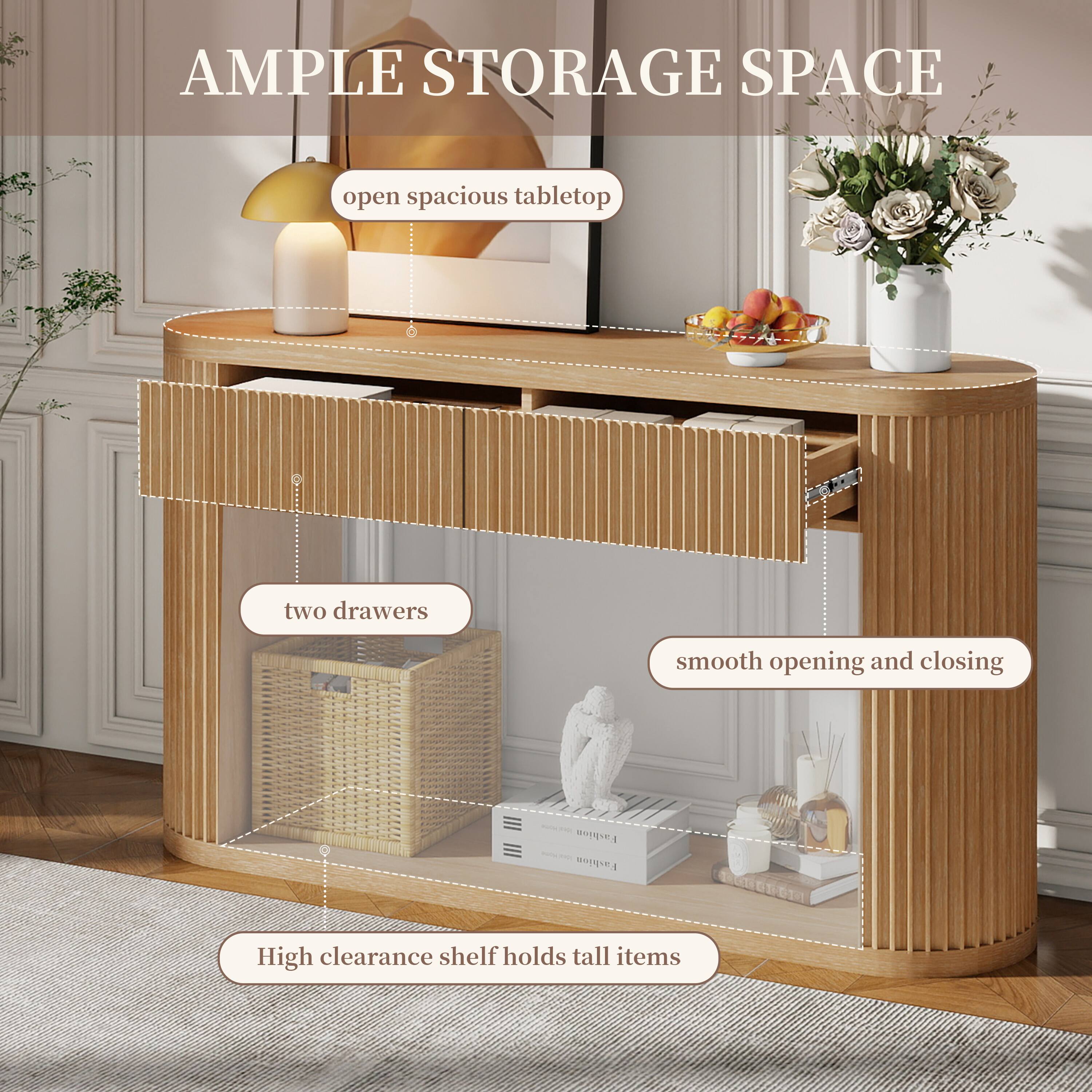 AMPLE STORAGE SPACE

- open spacious tabletop
- two drawers
- smooth opening and closing
- High clearance shelf holds tall items
