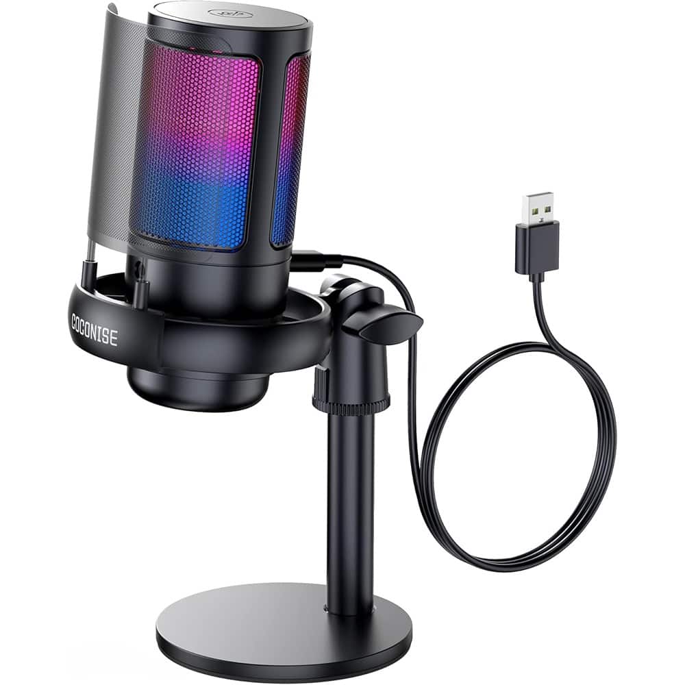 MOSZAR LLC - USB Gaming Microphone – RGB Condenser Mic with Quick Mute & Tripod Stand