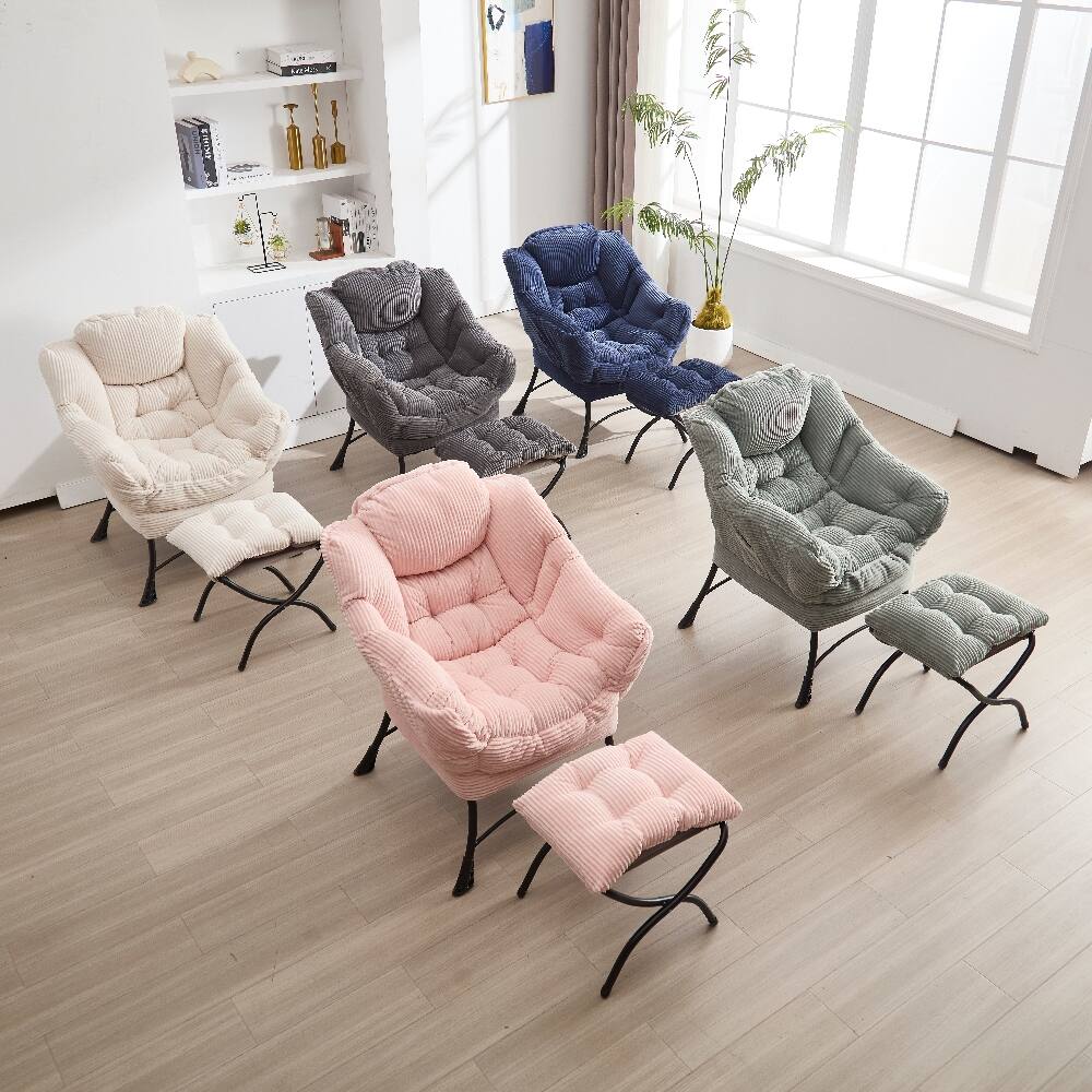 Alt View 8. Loheer - Loheer Lazy Chair with Ottoman White Lounge Accent Chair Reading Chair with Footrest for Small Space Corner Chair - White.
