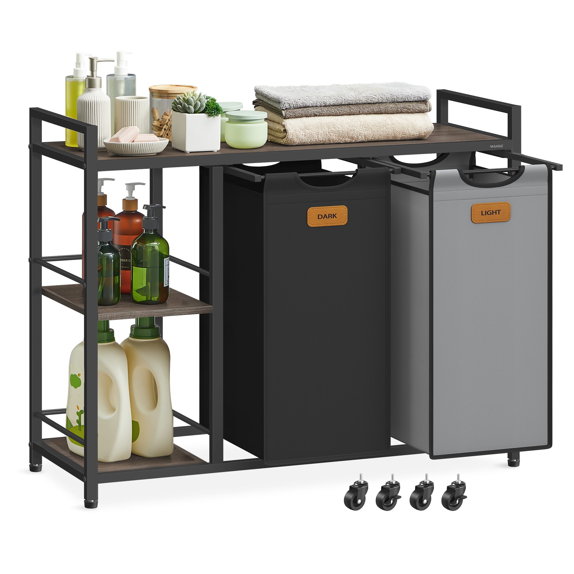 Songmics Home - Laundry Hamper with 2 Compartments,26.4 Gal.(100 L) Laundry Sorter,Rolling Laundry Cart with Shelves,Removable Liners - Ink Black and Dove Gray price history on PriceWatchPro