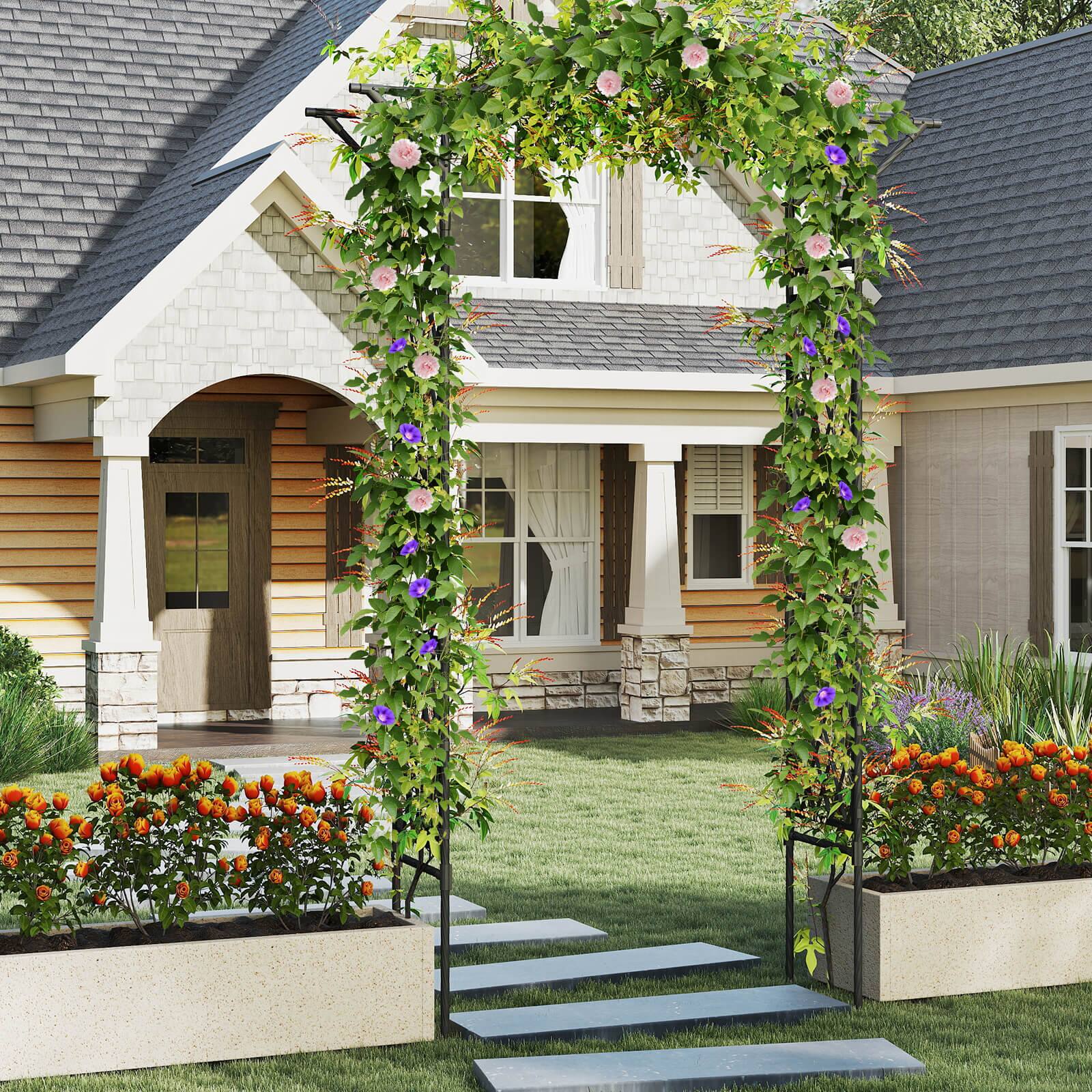 Alt View 1. Costway - Costway 83" Garden Arch Trellis for Climbing Plants with Upgraded Metal Frame for Flowers - Black.