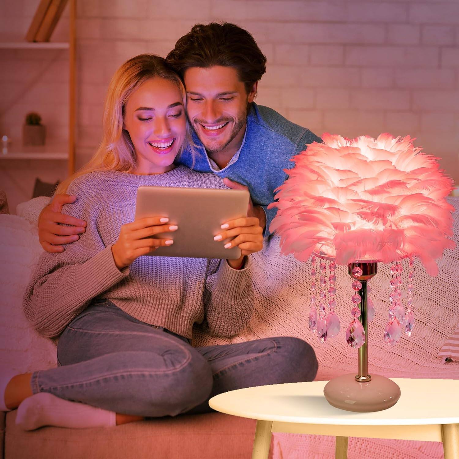 Alt View 2. The Best Inks - White Lamp Table Lamp Smart Dimmable Crystal Crystal Feather Enchanting Cute Princess Desk Light Small - default.