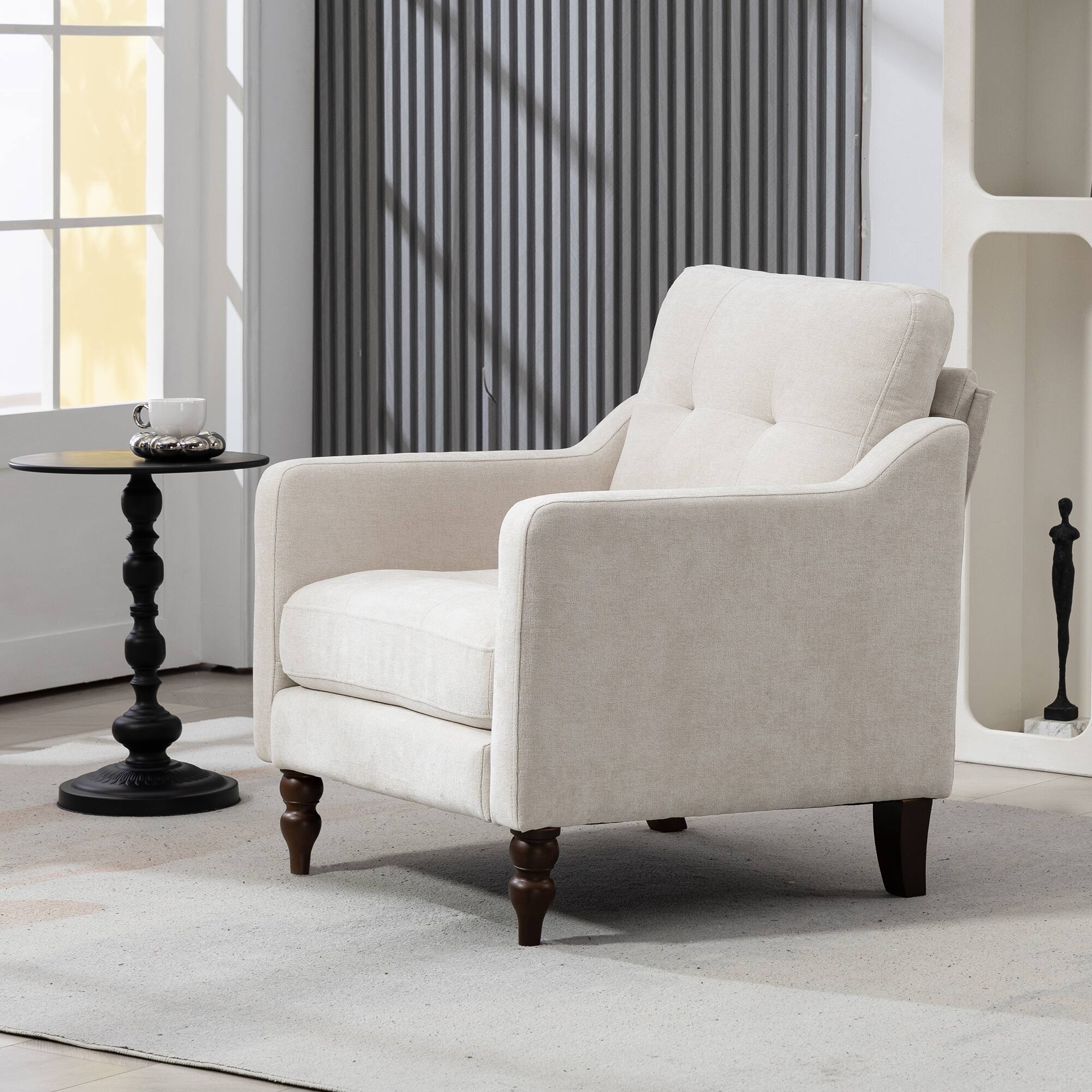 Left. APRILSOUL - Accent Comfy Chenille Chair charging Comfy Upholstered Arm Chair Storage for Living Room Bedroom - Beige.