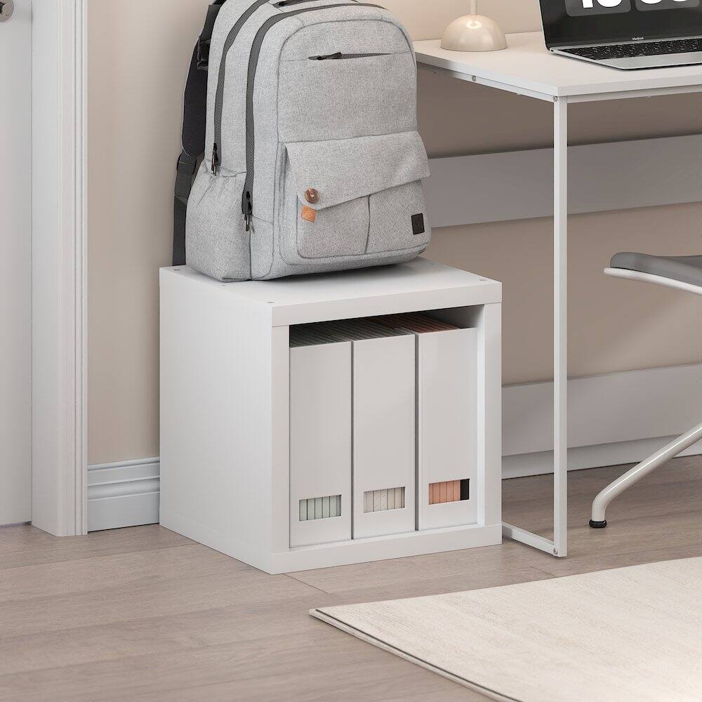 Back. Furinno - CUBICLE Book Shelf, Stackable Bookshelf, Storage Organizer Bookcase, Extra Thick,for Living Room, Bedroom, Home Office - White.