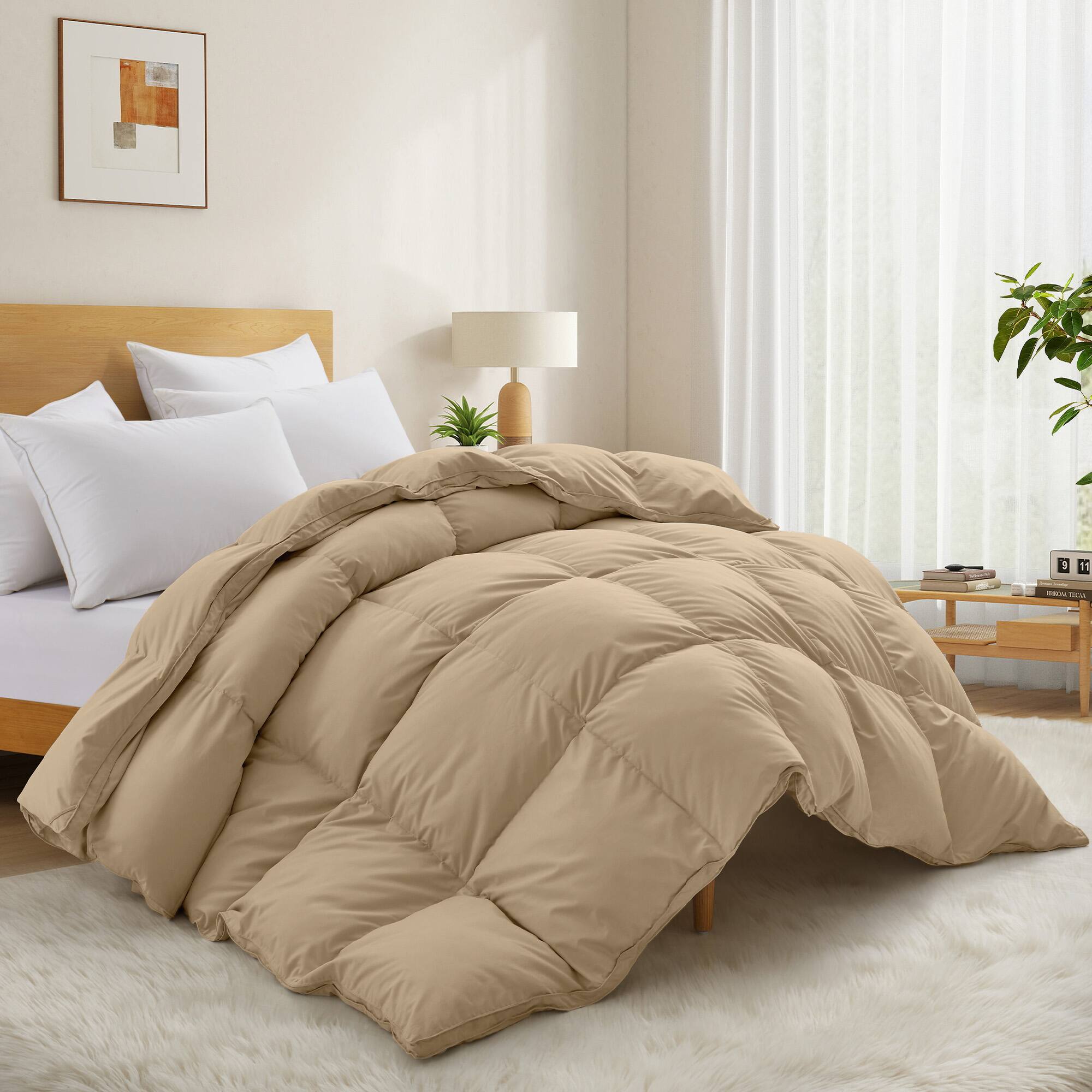 Angle. Peace Nest - Peace Nest White Goose Down Feather Fiber Comforter Heavyweight Duvet Insert, Ginger Root, King - Ginger Root.