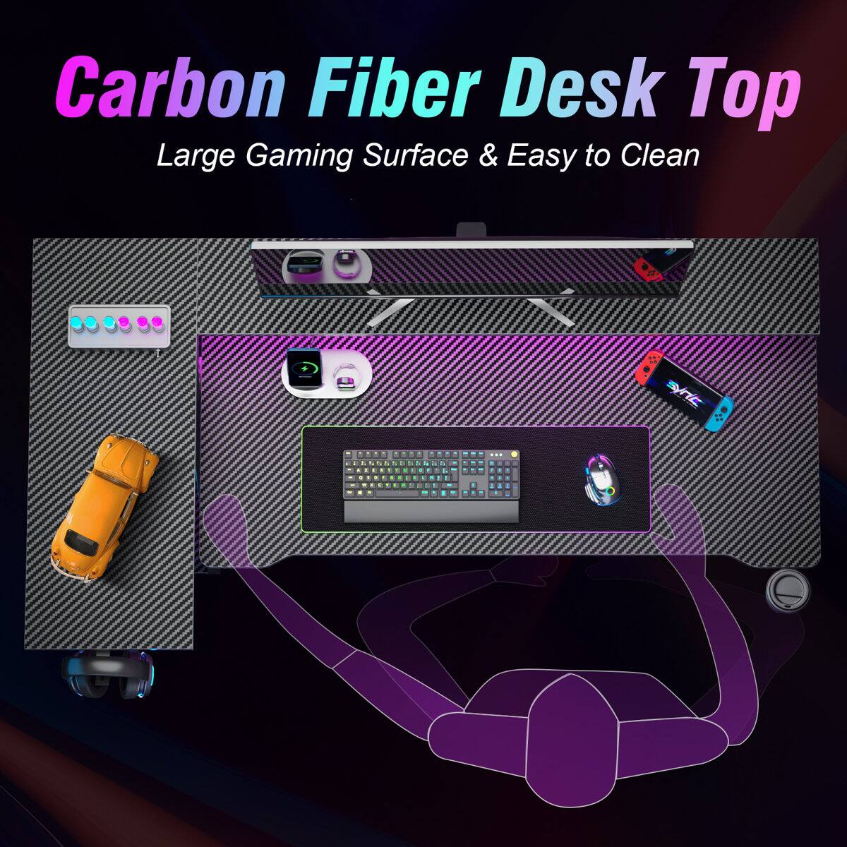 Carbon Fiber Desk Top Large Gaming Surface & Easy to Clean