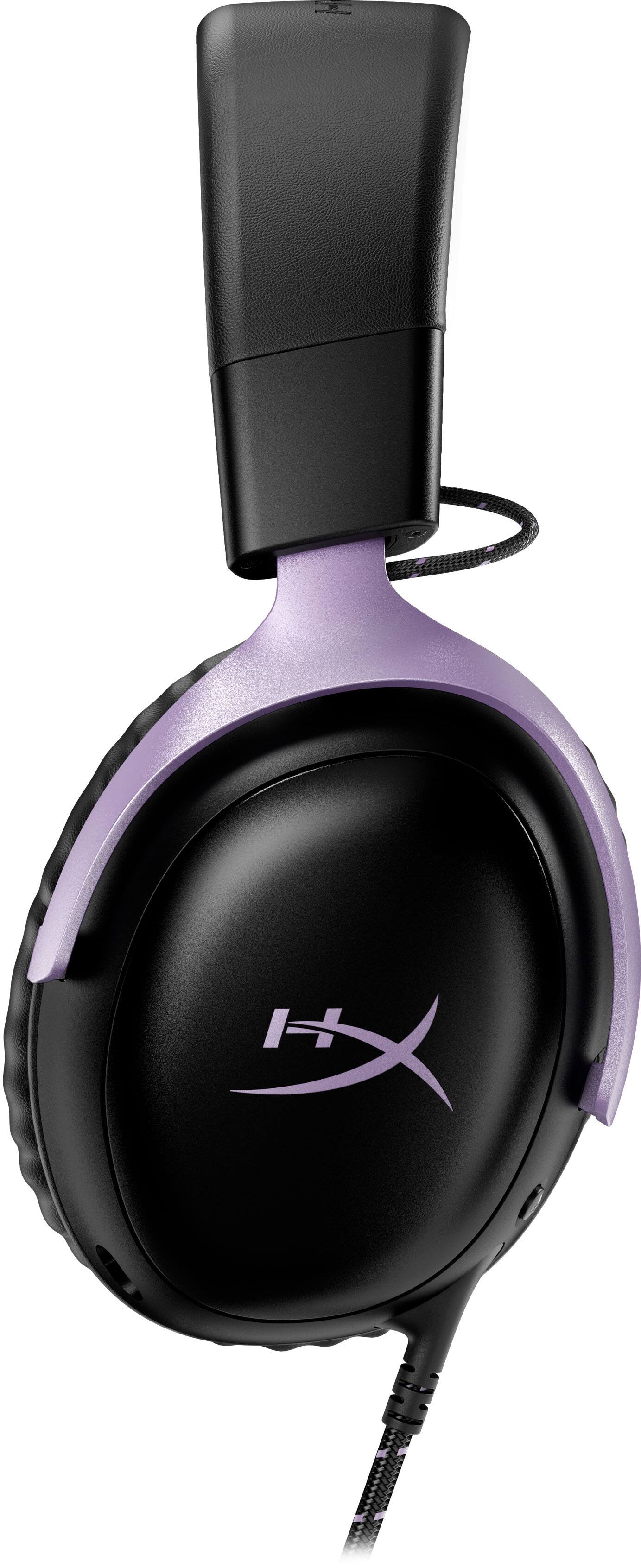Angle. HyperX - Cloud III Wired Gaming Headset for PC, PS5, PS4, Xbox Series X|S, Xbox One, Nintendo Switch, and Mobile - Black/Lavender.