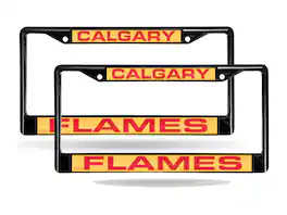 Rico Industries - Calgary Flames Black Metal License Plate Frame - Set of 2 Frames - Multi