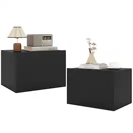 Costway - 2 PCS Modern Floating Nightstand, Wall Mounted Bedside Table with 2 Storage Drawers - Black