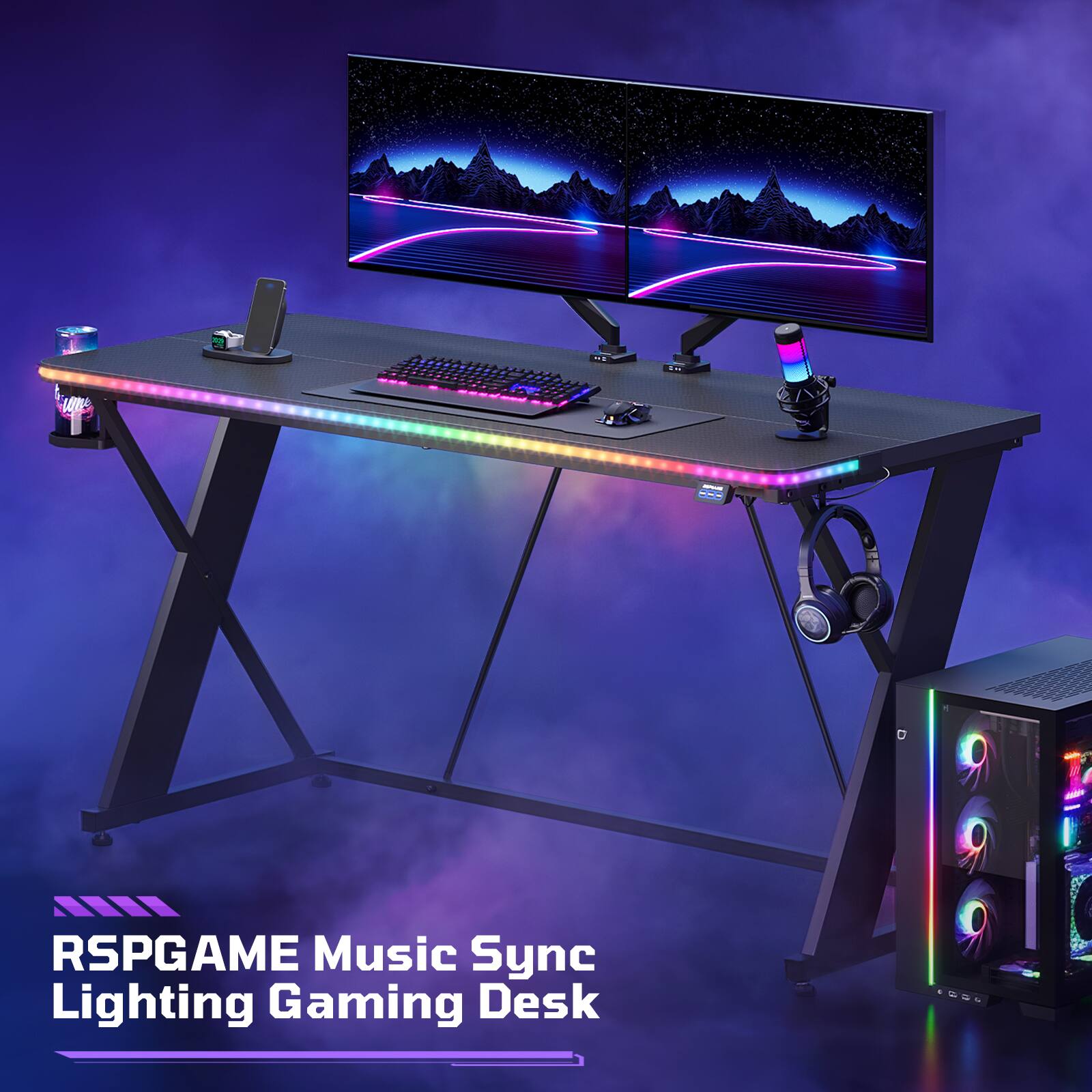 RSPGAME Music Sync Lighting Gaming Desk