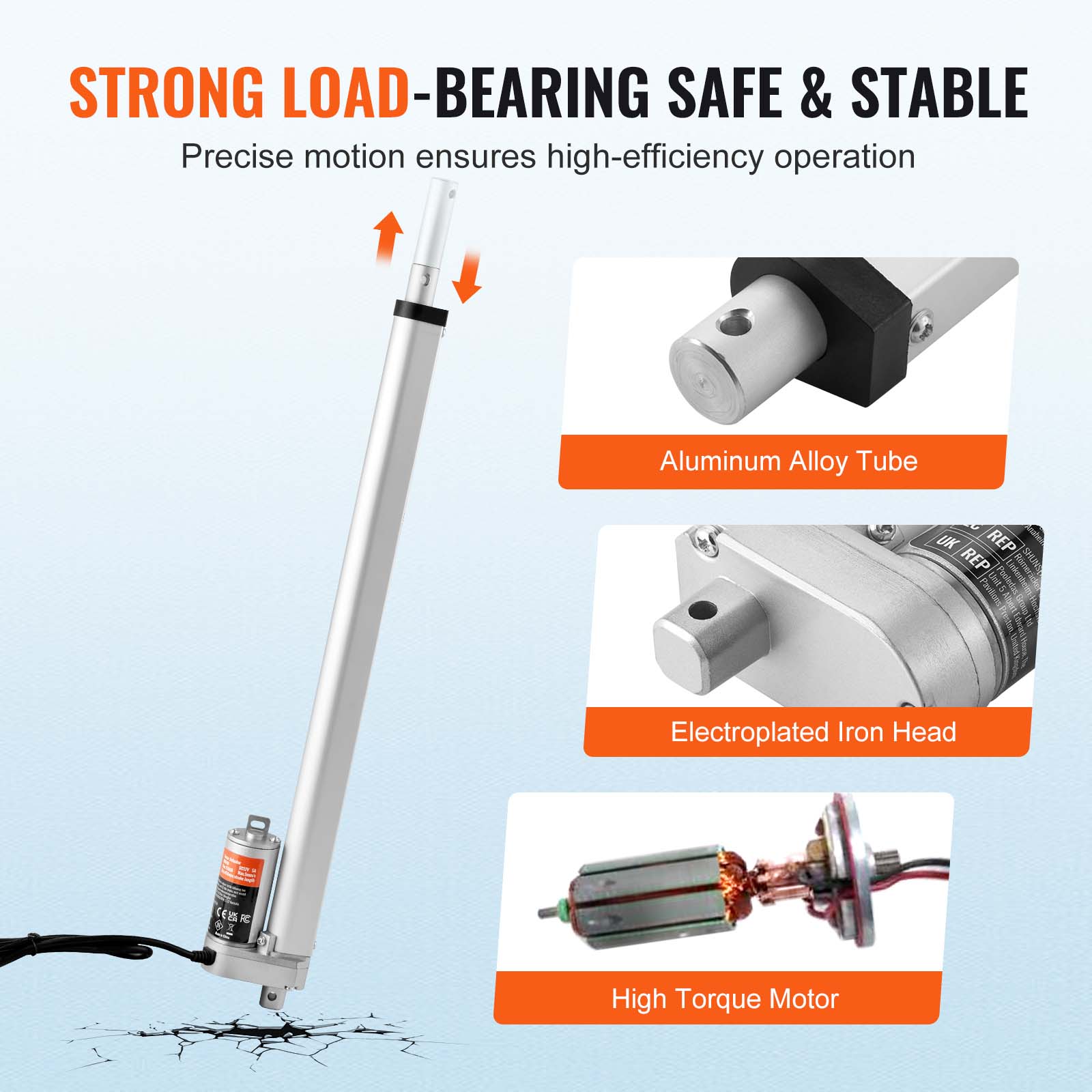 STRONG LOAD-BEARING SAFE & STABLE  
Precise motion ensures high-efficiency operation  
Aluminum Alloy Tube  
Electroplated Iron Head  
High Torque Motor