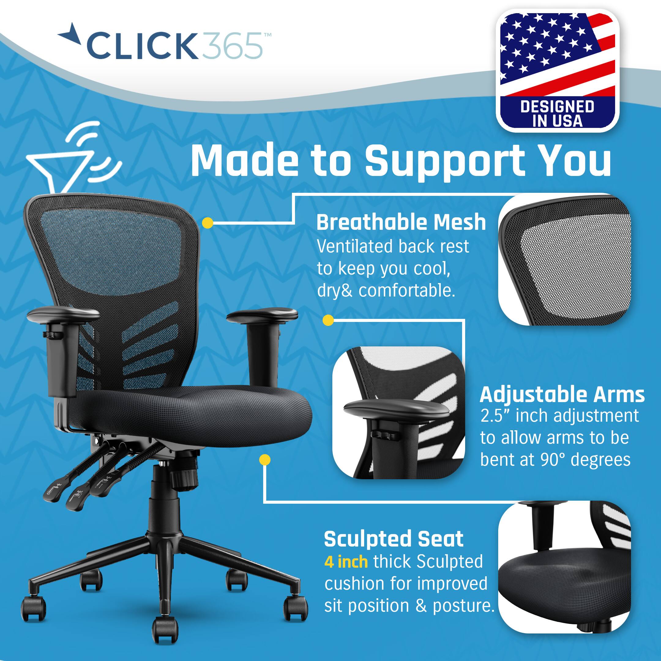 Alt View 11. Click365 - Ergonomic Office Chair with Lumbar Support & Flip-Up Arms Breathable Mesh Home Desk Chair with Adjustable Height & Back - Black.