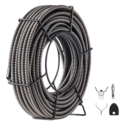 Front. VEVOR - Drain Cleaning Cable 75 Feet x 1/2 Inch Solid Core Cable Sewer Cable Drain Auger Cable Cleaner Snake Clog Pipe Drain - Metallic Color.