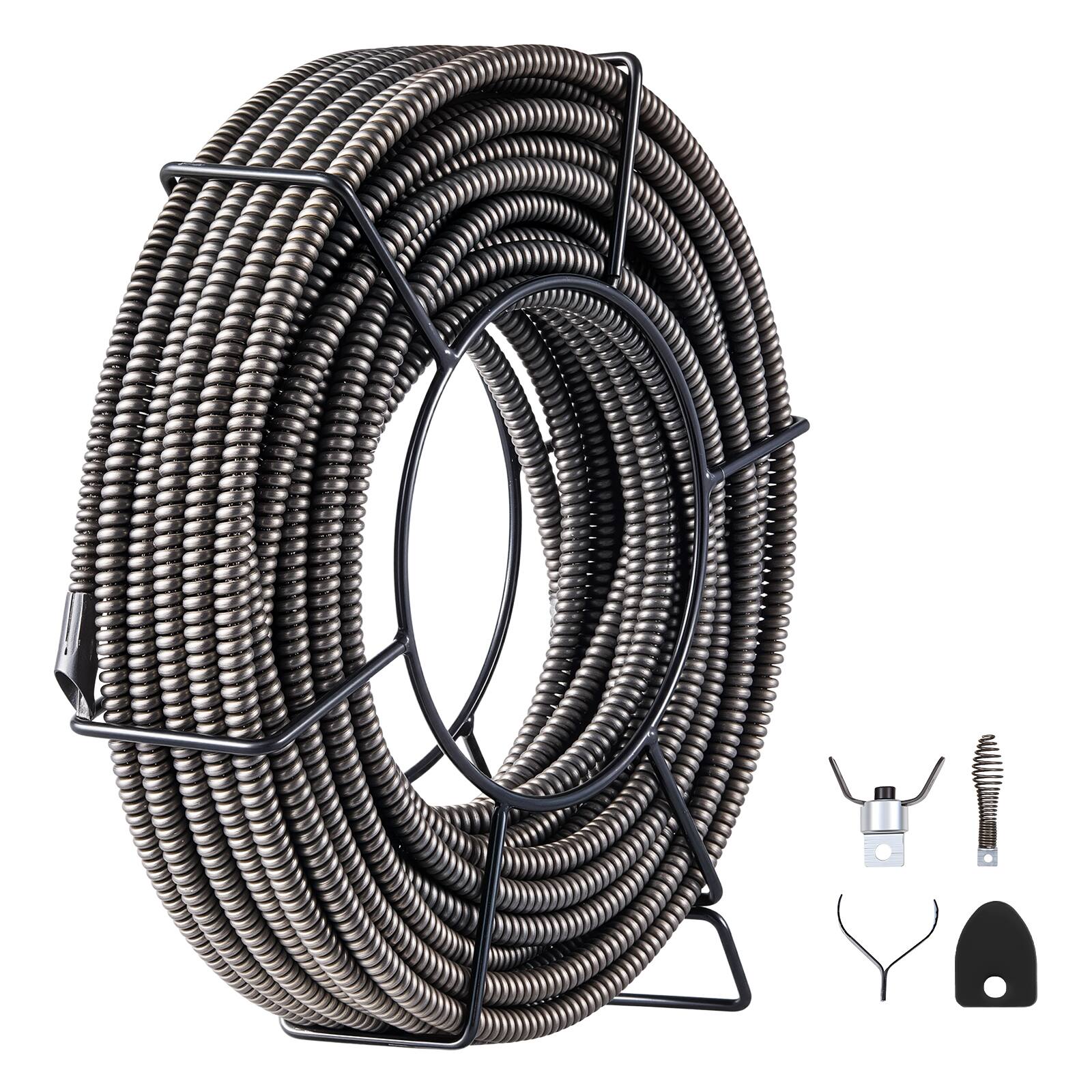 Front. VEVOR - Drain Cleaning Cable 75 Feet x 1/2 Inch Solid Core Cable Sewer Cable Drain Auger Cable Cleaner Snake Clog Pipe Drain - Metallic Color.
