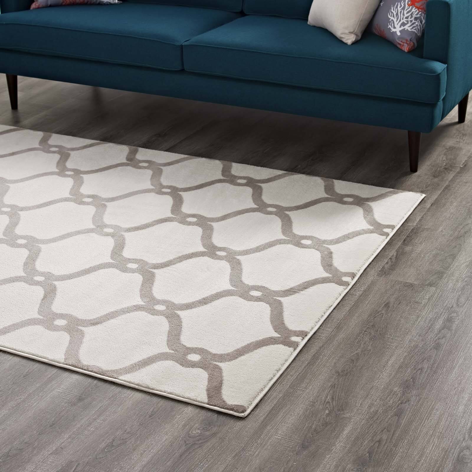 Back. Modway - Beltara Chain Link Transitional Trellis Area Rug - Beige and Ivory.
