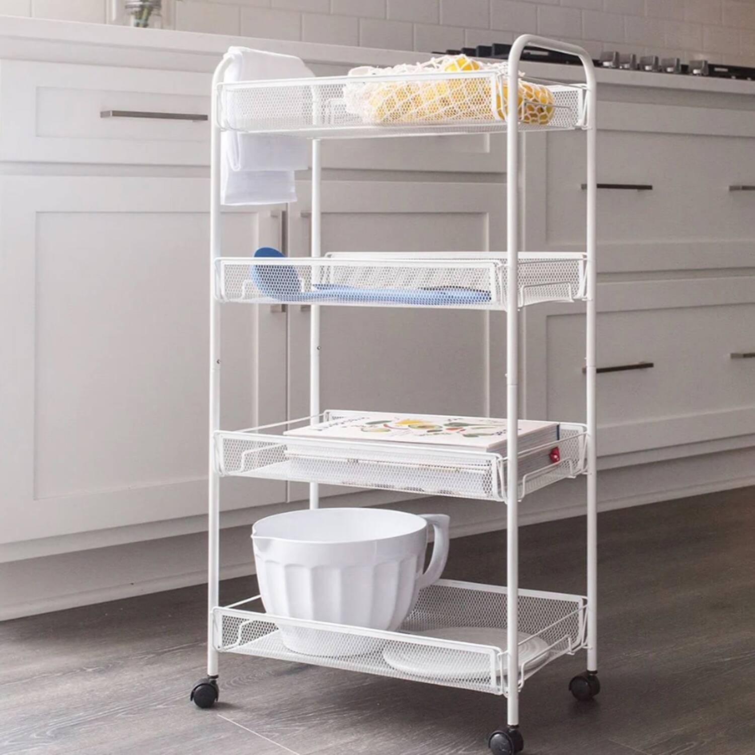 Left. Better Houseware - Better Houseware 2002 4-shelf Wheeled Metal Trolley, White - white.