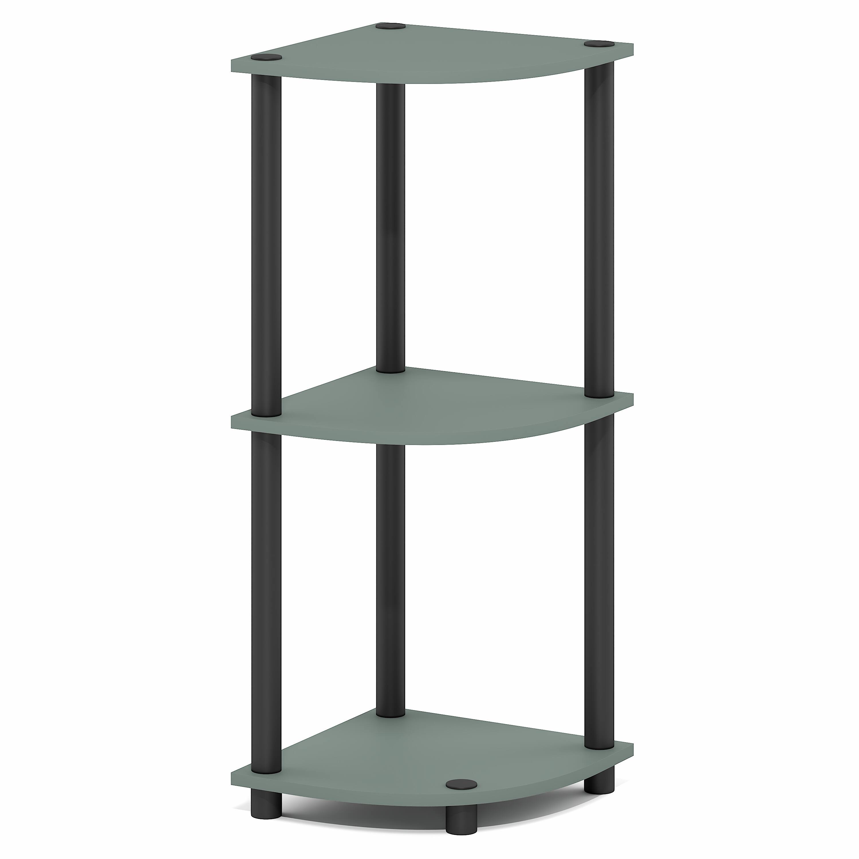 Alt View 4. Furinno - TURN-N-TUBE Corner Shelf, 3-Tier Corner Book Shelf with Open Storage Shelves, for Living Room, Home Office, Garage - Sage Green/Black.