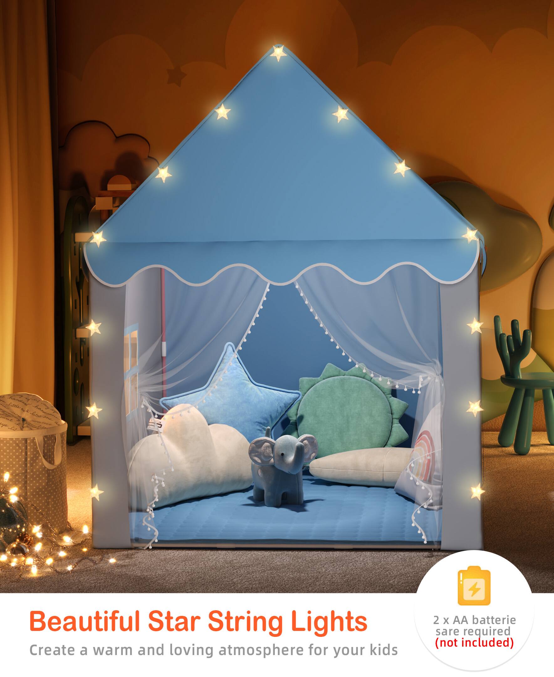Beautiful Star String Lights  
Create a warm and loving atmosphere for your kids  

2 x AA batteries required (not included)