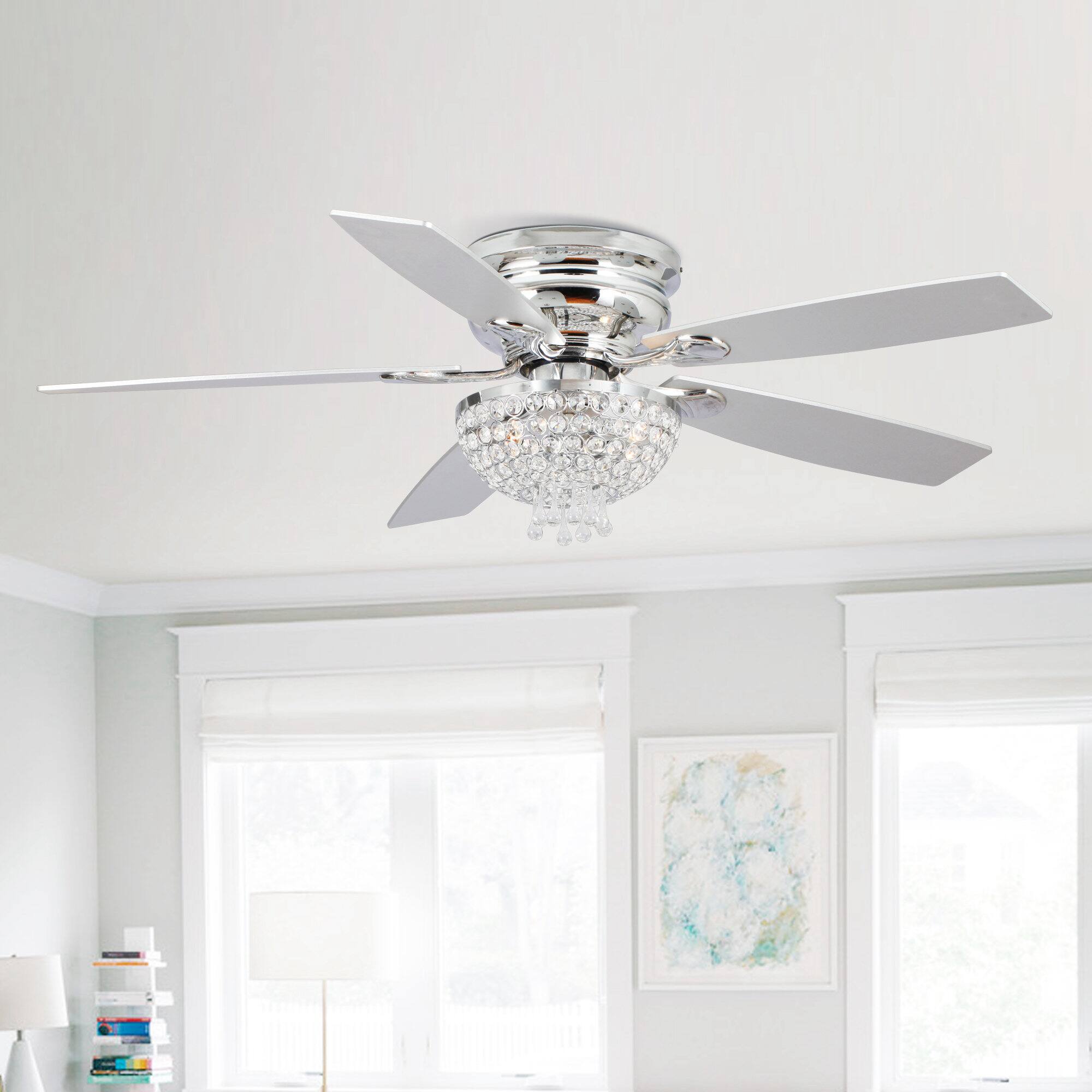 Angle. Parrot Uncle - 52" Modern Chrome Low Profile Crystal Ceiling Fan with Remote and 3-Speed Motor - Chrome.