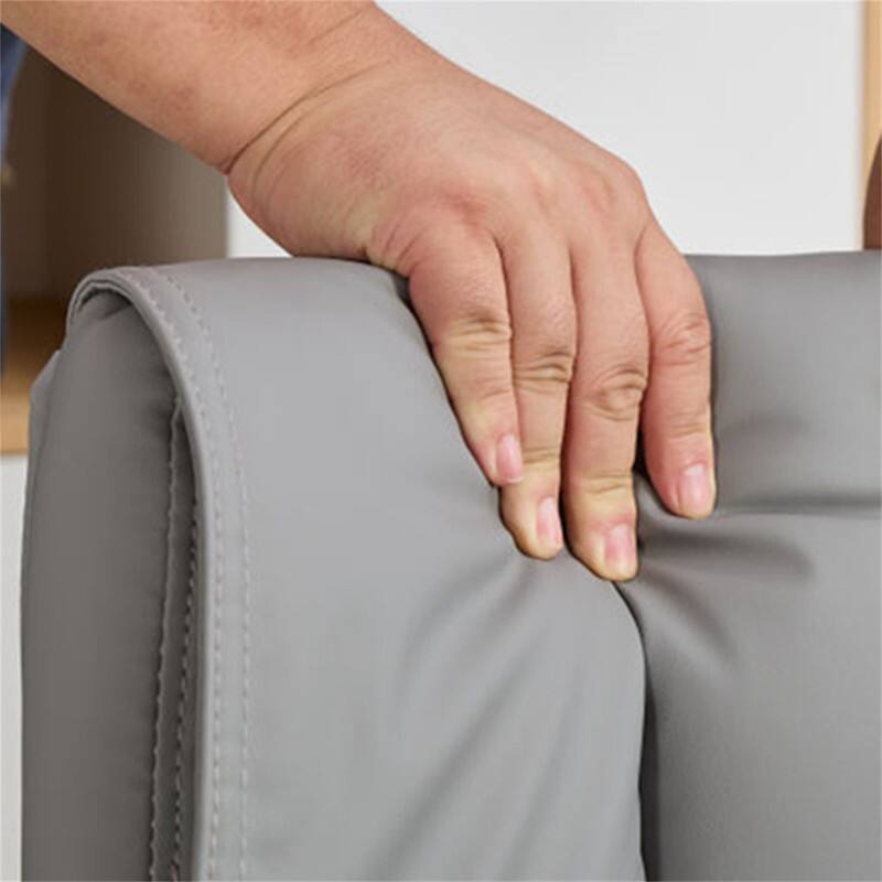 Alt View 7. HTUTWOO - Cross Legged Office Chair with Flip-Up Armrests - PU Leather Swivel Desk Chair, Wide Seat, Adjustable Height, Wheels - Grey White.