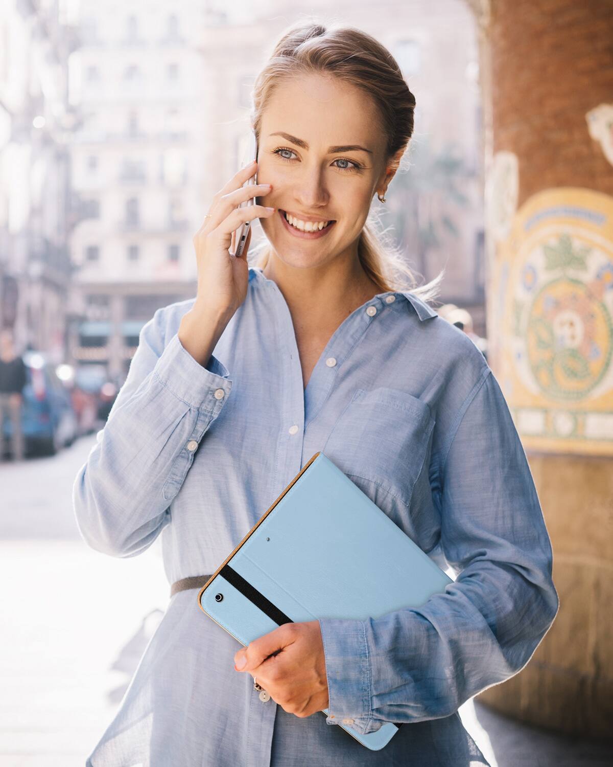 Alt View 2. DTTO - ​Case for iPad 9th/8th/7th Generation 10.2 Inch 2021/2020/2019, Premium Leather Folio Stand - Auto Wake/Sleep - Ice Blue.