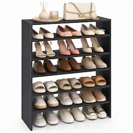 Costway - 3 PCS Stackable Shoe Rack 31-Inch Horizontal Organizer 2-tier StorageShelf - Black