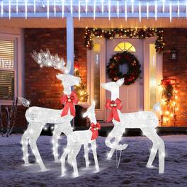 Winado - 3PCS Christmas Reindeer Family 4FT Set with Lights, Plastic Decorative Knot for Indoor Outdoor Holiday Party Decorations - White