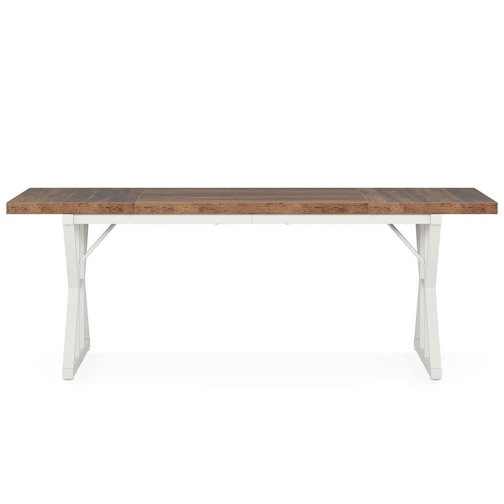Angle. Resenkos - Kadyn Dining Table, Living Room Table Wood, Farmhouse 70.8" Kitchen Table for 6 People,Brown & White - Brown.