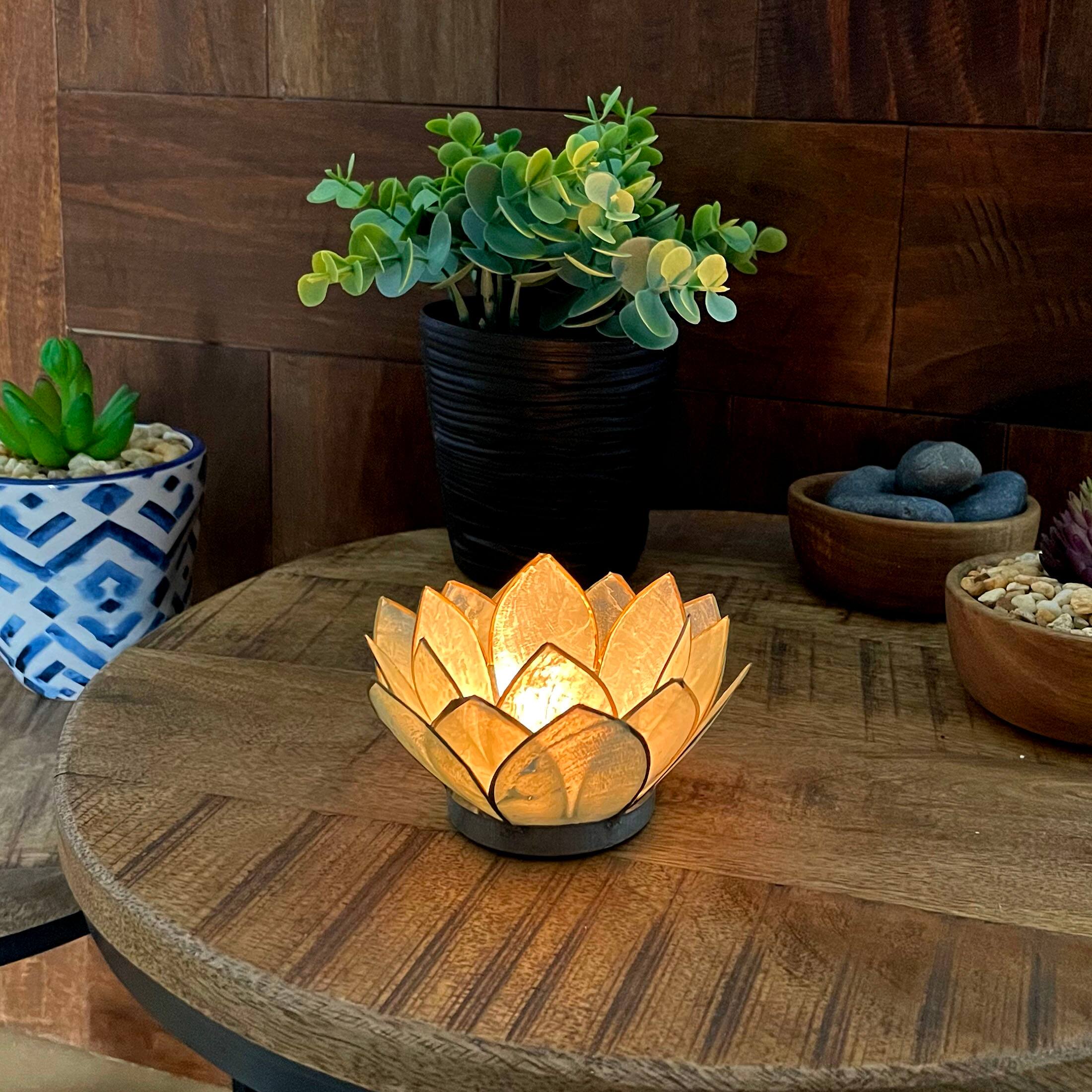 Alt View 5. Contrast Inc. - Seafoam Green Capiz Shell Blooming Lotus Flower Blossom Tealight Candle Holder - Green.