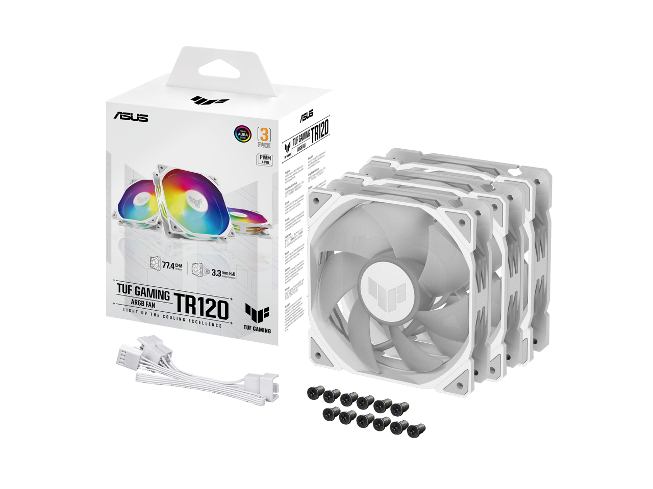 ASUS - TUF GAMING TR120  
AURA SYNC RGB  
PWM 4-PIN  
77.4 CFM  
3.3 mm H2O  
LIGHT UP THE COOLING EXCELLENCE  
TUF GAMING ARGB FAN