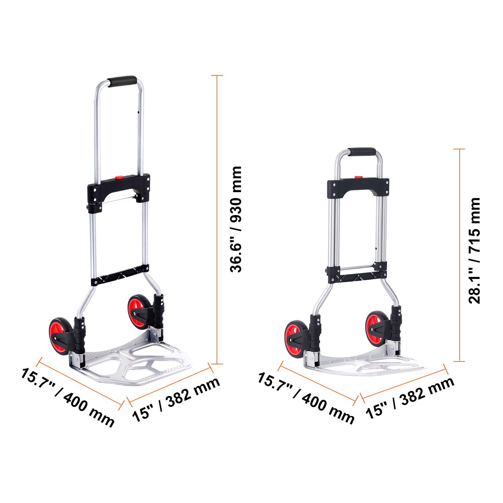 - Height: 36.6" / 930 mm
- Width: 15.7" / 400 mm
- Depth: 15" / 382 mm
- Folded Height: 28.1" / 715 mm