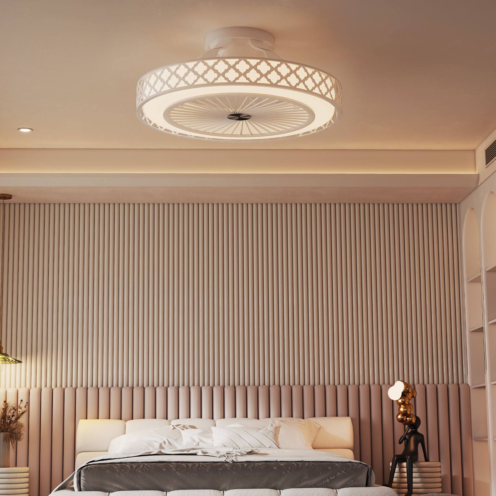 Alt View 3. Gymax - Gymax Ceiling Fan w/ Lights & Remote 3000-6500K Modern Flush Mount LED Fan Light - White.