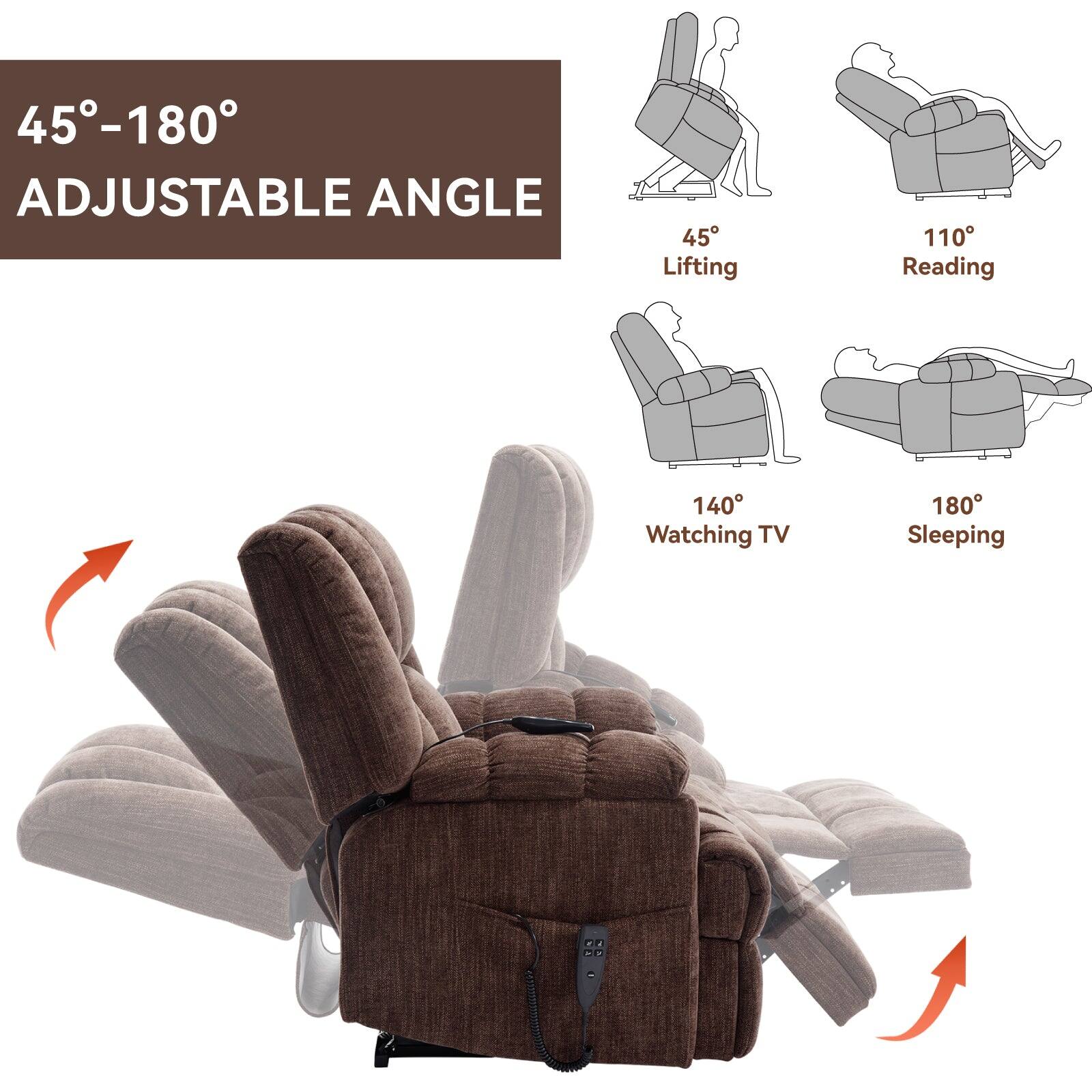 45°-180° ADJUSTABLE ANGLE

45° Lifting
110° Reading
140° Watching TV
180° Sleeping