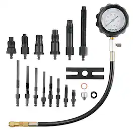 VEVOR - Diesel Engine Compression Tester, 18 pcs Cylinder Pressure Test Tool Kit, with 0-1000 psi Gauge and Adapters - Black