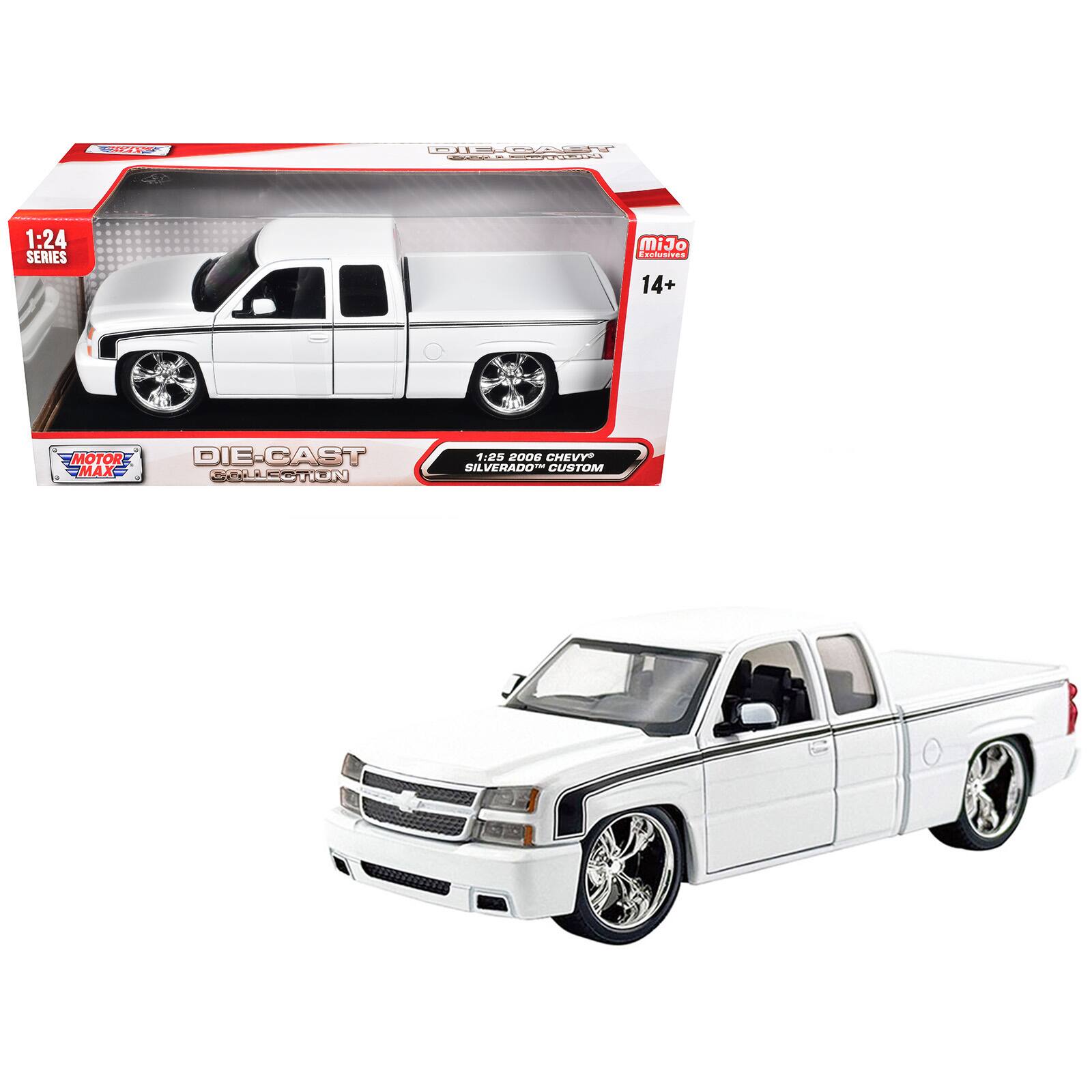 2006 Chevrolet Silverado Custom Pickup Truck White with Black Stripes "Die-Cast Collection" Series 1/25 Car by Motormax