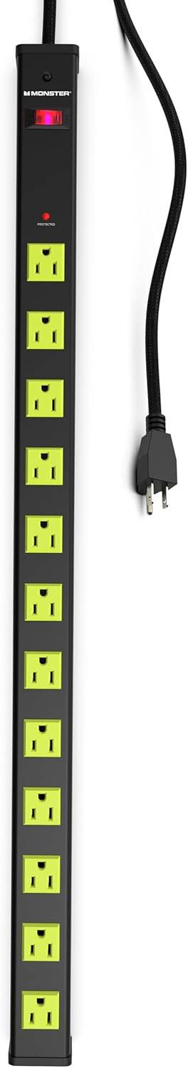 Angle. Monster - Heavy Duty Surge Protector Power Strip 6 ft Cord with 12 120V-Outlet Extension, 2 Ethernet Switch Ports, 4050J Rating - Black.