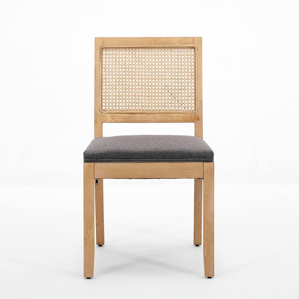 Angle. Loheer - Loheer Farmhouse Rattan Dining Chairs Set of 2 Mid Century Modern Gray Kitchen Side Chairs with Solid Wood Frame - Gray.