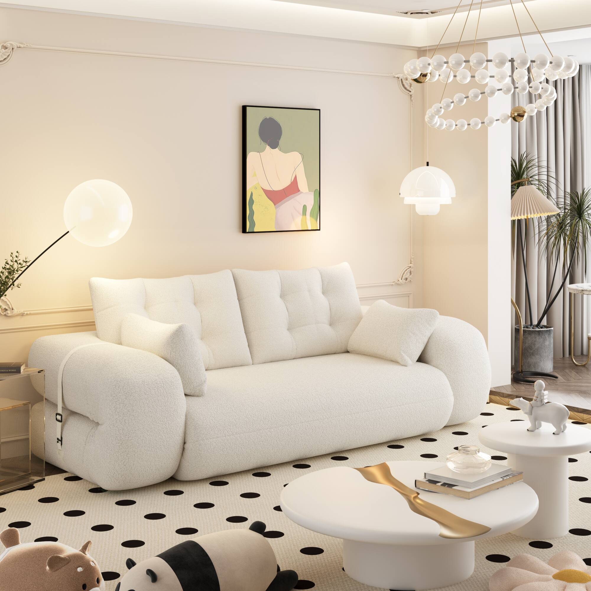 Back. GOODSILO - Multi-Functional Floor Sofa Bed | Versatile Seating & Sleeper with Removable Pillows for Modern Spaces - Beige+White.