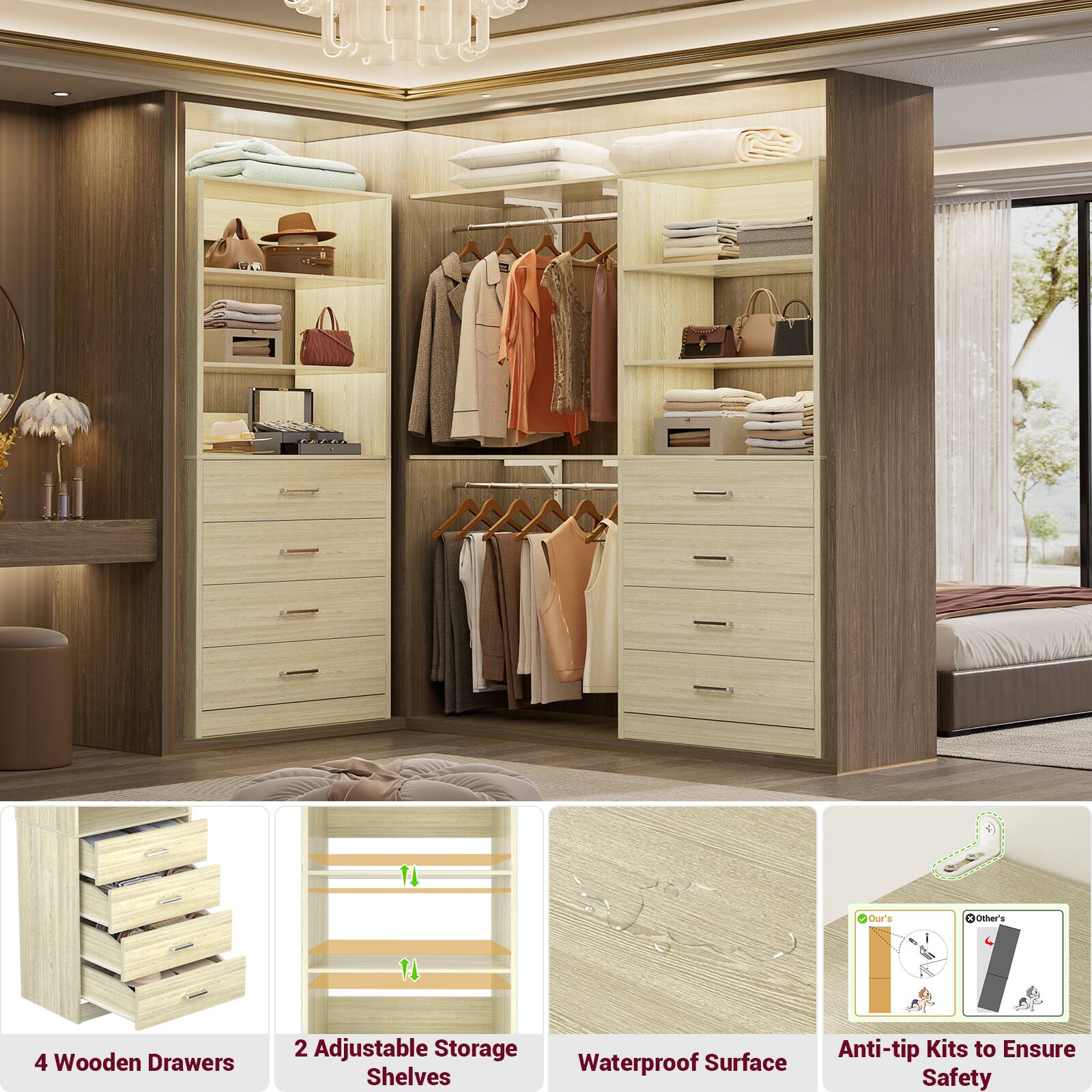 11 Our's OOther's 11 4 Wooden Drawers 2 Adjustable Storage Shelves Waterproof Surface Anti-tip Kits to Ensure Safety