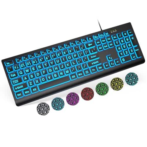 Reds Spade - Print Wired Lighted Computer Keyboards With 7 color 4 Modes Oversize Letters Keys Easy To See And Type Compa - Black