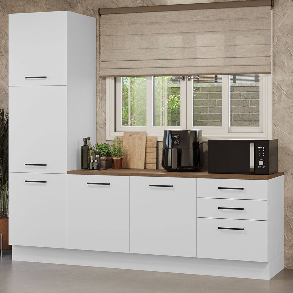 Angle. Madesa - Madesa Hazel Kitchen Set 94"L Pantry Storage and Base Cabinet with Drawers - White - White.