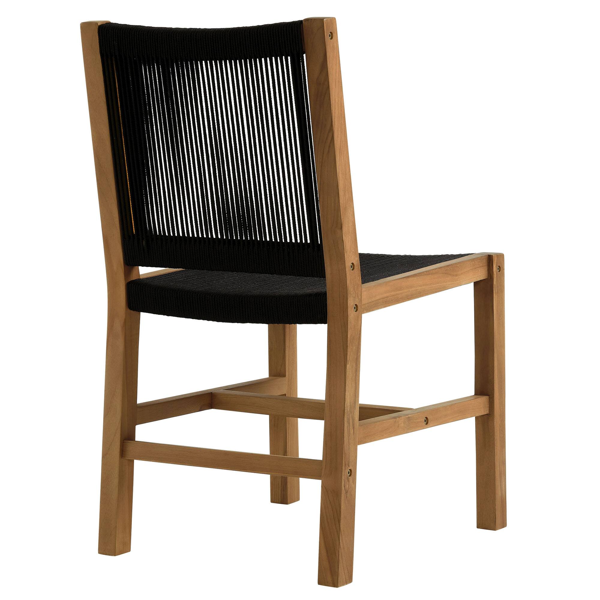 Alt View 4. Modway - Vienna Outdoor Patio Teak and Rope Armless Dining Chairs Set of 2 by Modway - Natural Black.
