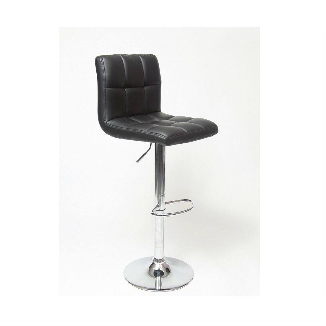 Left. Hivvago - Set of 2 - Adjustable Height Bar Stool with Black Faux Leather Cushion Seat - Black,  Silver.