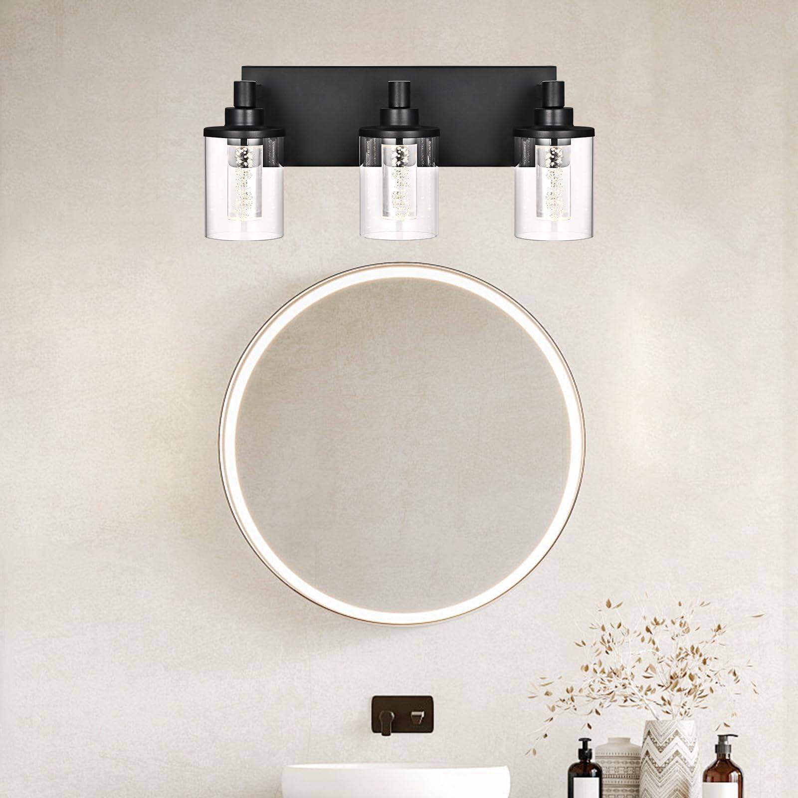 Back. TECH SAFARI - Integrated Led Lighting Fixtures Over Mirror Bathroom Vanity Lights Crystal Bubble Glass With Dimmable col - Black LED-5 Light.