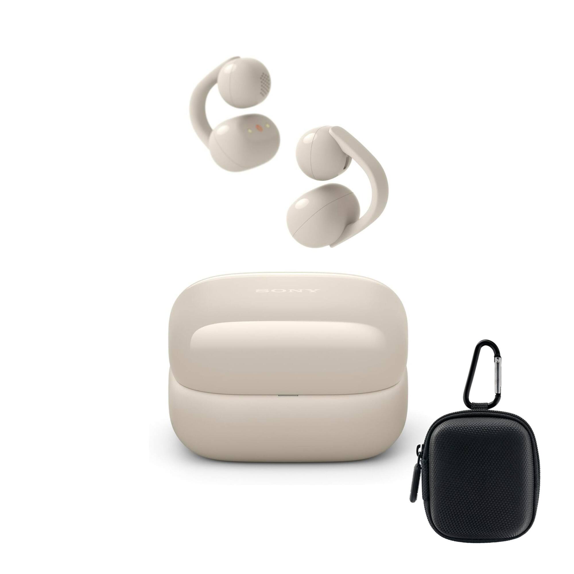 Angle. Sony - Sony LinkBuds Clip Open-Ear Truly Wireless Earbuds with Case Bundle (Greige).