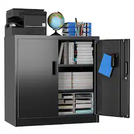 Boyel Living - Metal Garage Tool Storage Cabinet with Pegboard, Lock - Black