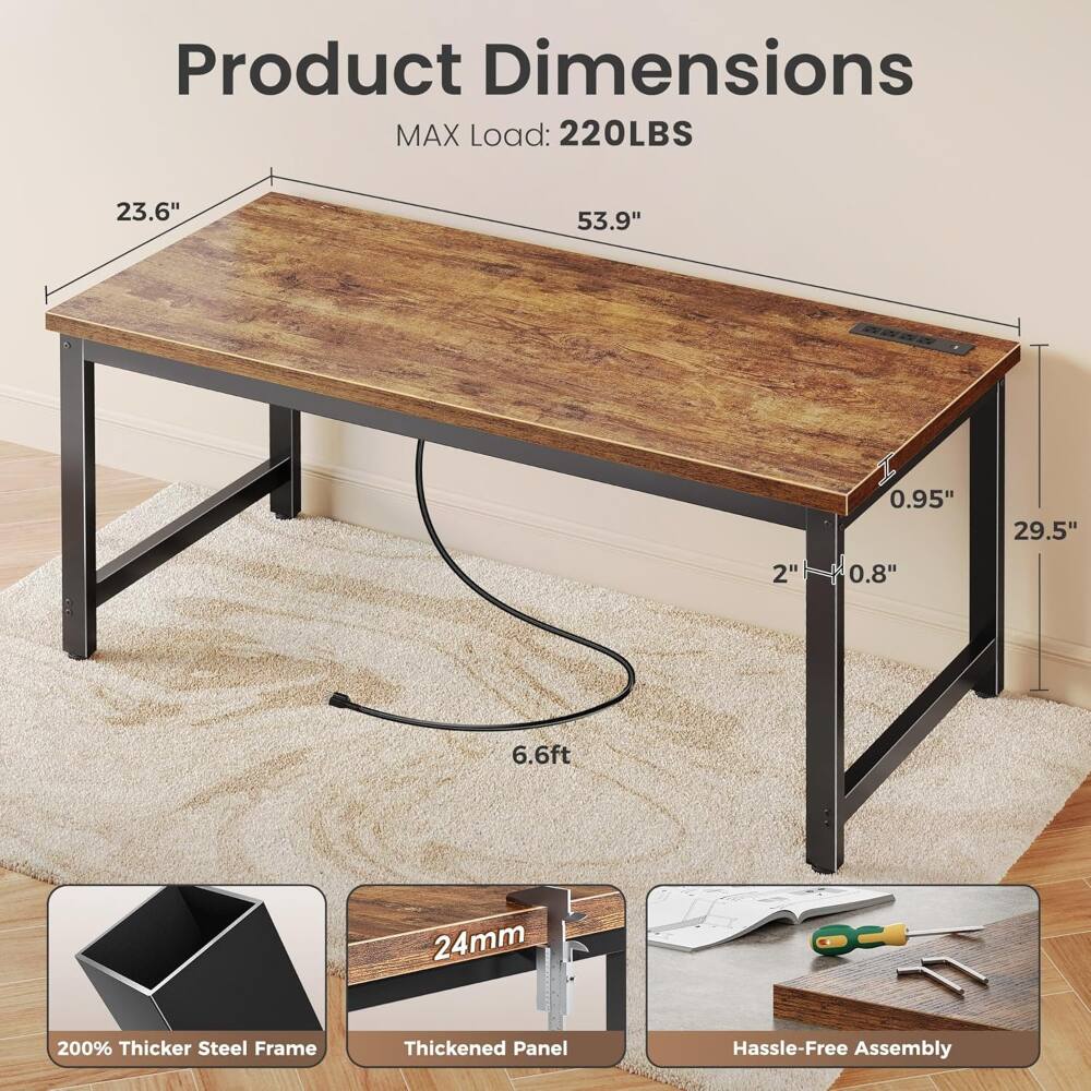 Product Dimensions  
MAX Load: 220LBS  
23.6" x 53.9" x 0.95" x 29.5" x 2" x 0.8" x 6.6ft  
24mm  
200% Thicker Steel Frame  
Thickened Panel  
Hassle-Free Assembly