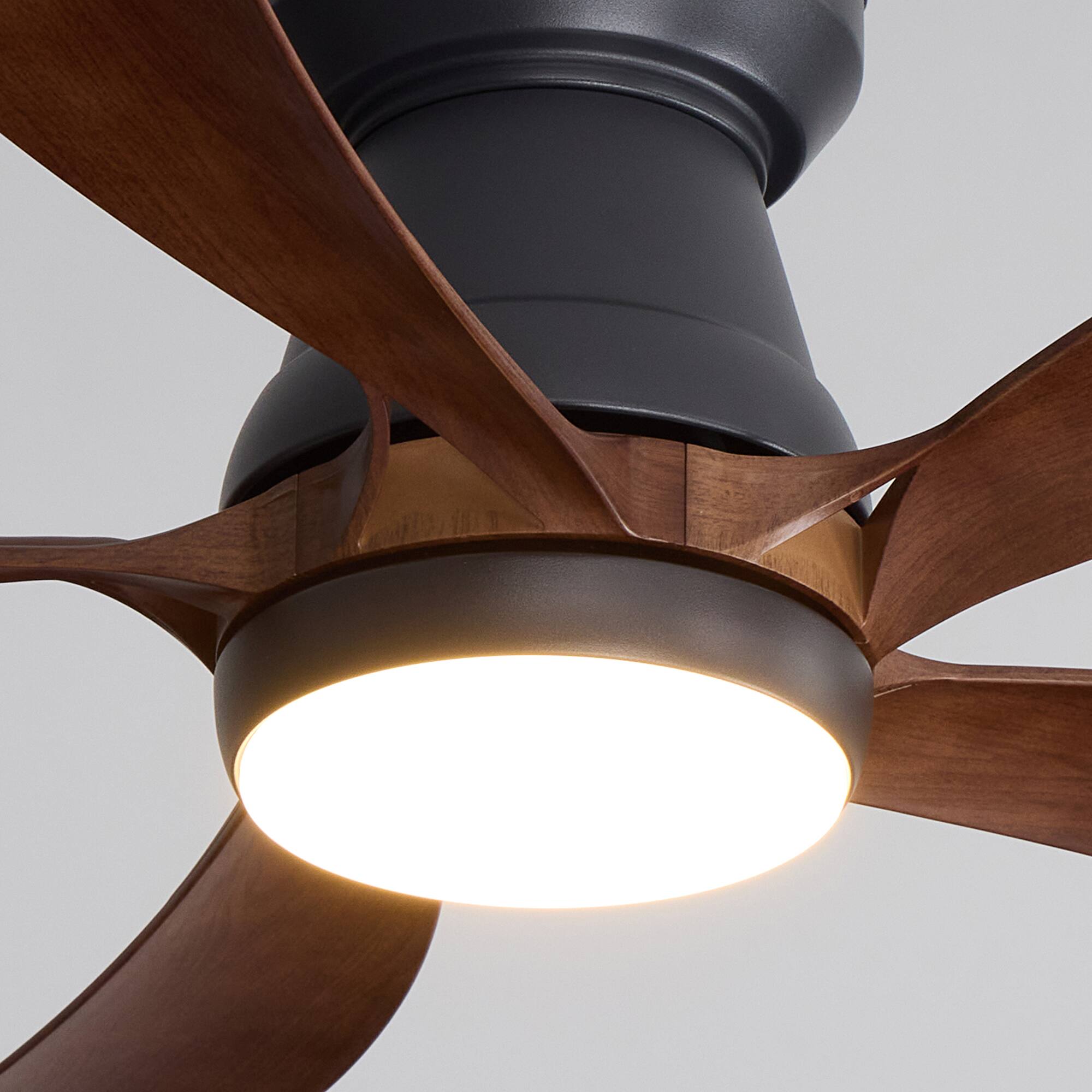 Alt View 7. Siljoy - 52 Inch Modern Low Profile Ceiling Fan with Light Matte Black Walnut Finish 5 Wood Blades Quiet DC Motor with Remote - Brown.