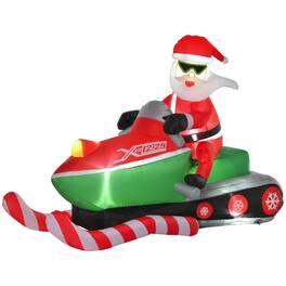 TinyHomie - HOMCOM 7ft Christmas Inflatable Santa Snowmobile Outdoor LED Decor - Red